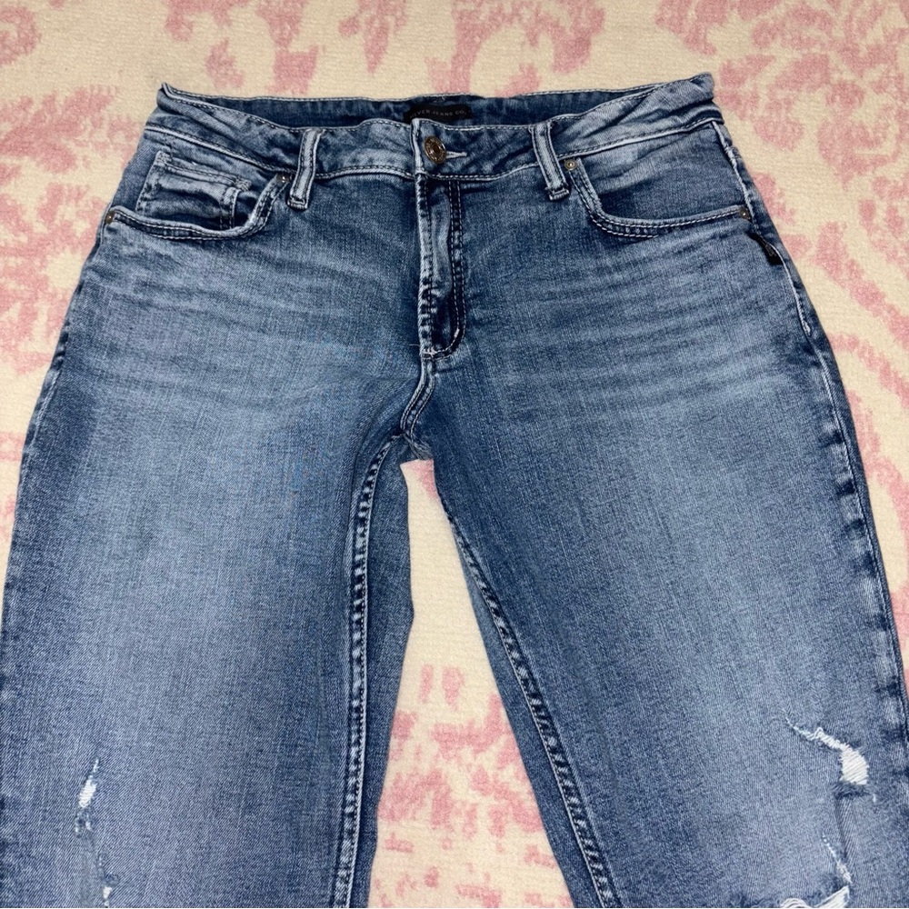Silver Jeans Distressed Mid-Rise Boyfriend Blue Jeans Women’s 30W 29L - Picture 4 of 15